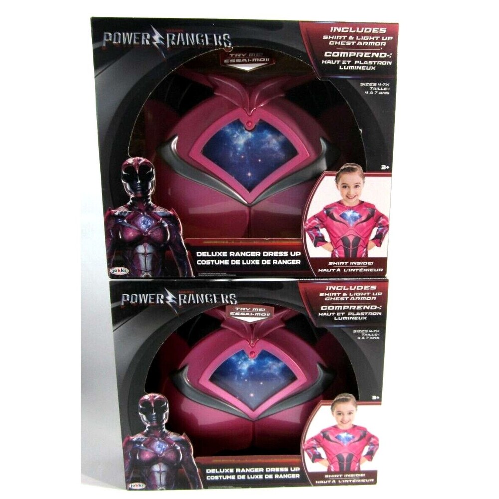 2x- Power Rangers Deluxe Ranger Dress Up Shirt & Light Up Chest Armor Pink 4-7x